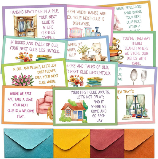 Scavenger Hunt Clue Cards, Indoor Easter Scavenger Hunt Games for Adults, Holiday Birthday Easter Party Supplies Activities for Family Friends (18 Clues Cards with Envelopes), 06