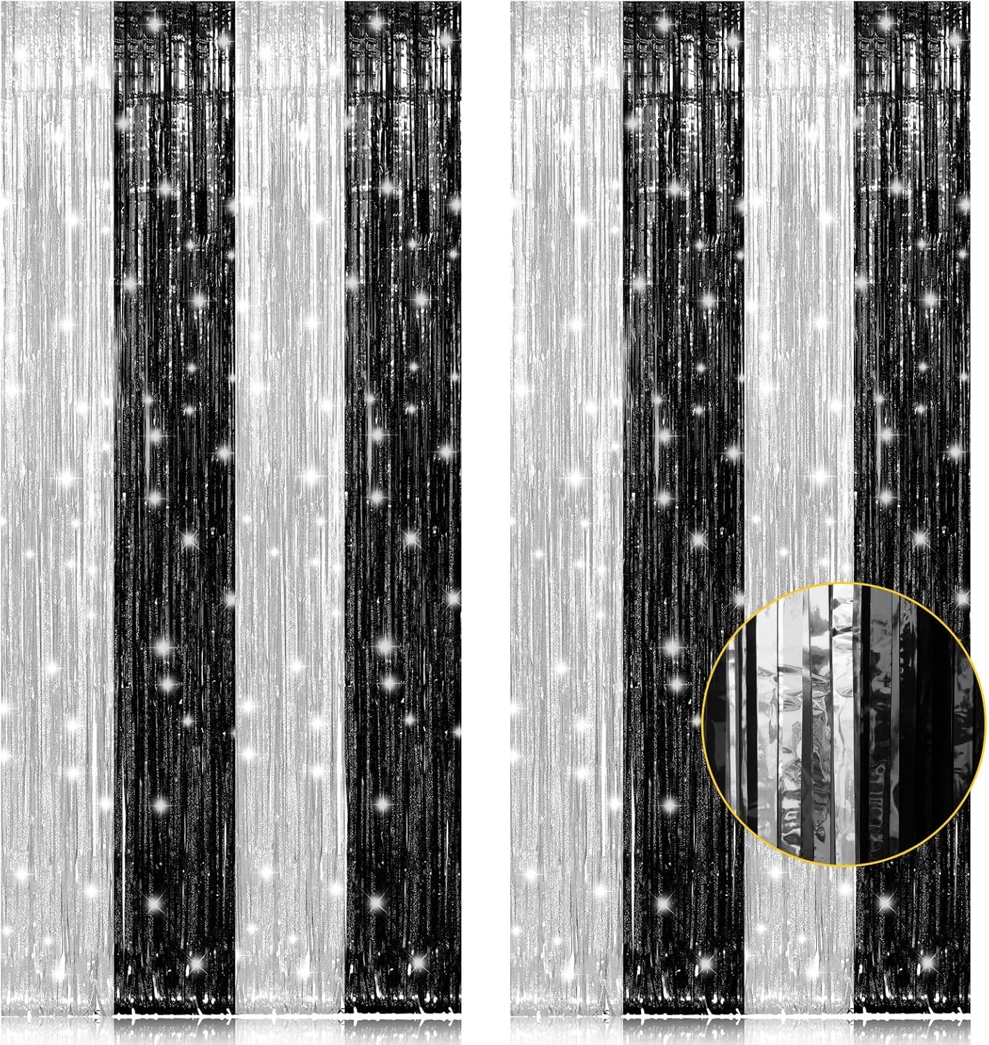 2 Pack 3.2ft x 8.2ft Silver Metallic Tinsel Foil Fringe Curtains, Door Streamer Photo Booth Backdrop for Birthday Graduation Engagement Bridal Shower Bachelorette Baby Shower Party Decorations