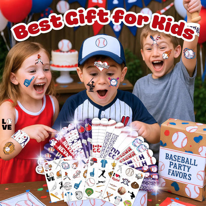 72PCS Baseball Party Favors - 48 Pre-Cut Tattoos & 24 Slap Bracelets for Kids, Perfect for Sports-Themed Birthdays, School Prizes, and Classroom Rewards