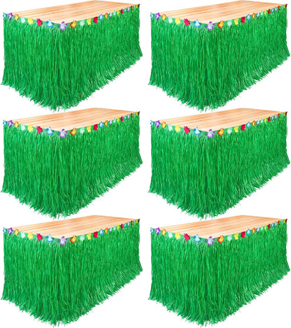 Fovths Luau Grass Table Skirt Natural 9 Feet x 29.5 Inch Hawaiian Table Skirt for Tropical Hawaiian Party Decorations Luau Costume Party, Straw Yellow