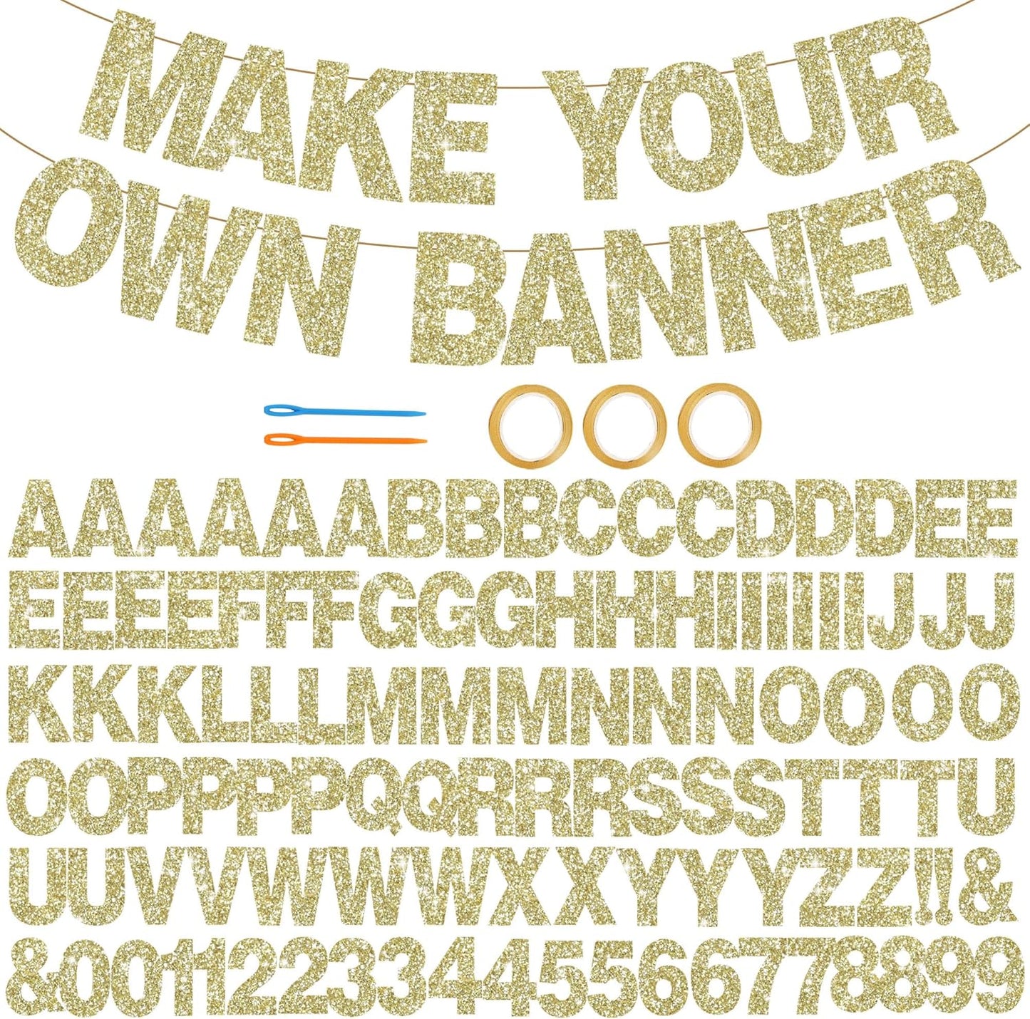 BEISHIDA 116 PCS A-Z DIY Letter Banner Kit Make Your Own Banner Including 111 Letters and Numbers 3 Rope and 2 Threading Device,Customized for Birthday Graduation Wedding Decor Black