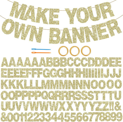 BEISHIDA 116 PCS A-Z DIY Letter Banner Kit Make Your Own Banner Including 111 Letters and Numbers 3 Rope and 2 Threading Device,Customized for Birthday Graduation Wedding Decor Black