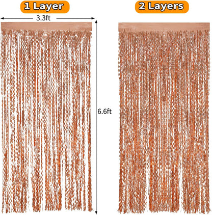 4 Pack Wavy Champagne Gold Metallic Tinsel Foil Fringe Curtains Backdrop - 3.3X6.6ft Foil Fringe Backdrop for Parties | Door Streamers for Birthday | Photo Booth Backdrops Party Decor