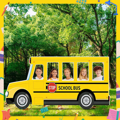 6.6 Feet School Bus Photo Prop Cardboard Cutout Selfie Frame Life Size Graduation Party Decor End of Year Photo Booth Stand Up Welcome Back Party Backdrop for Students Teacher Classroom Decoration