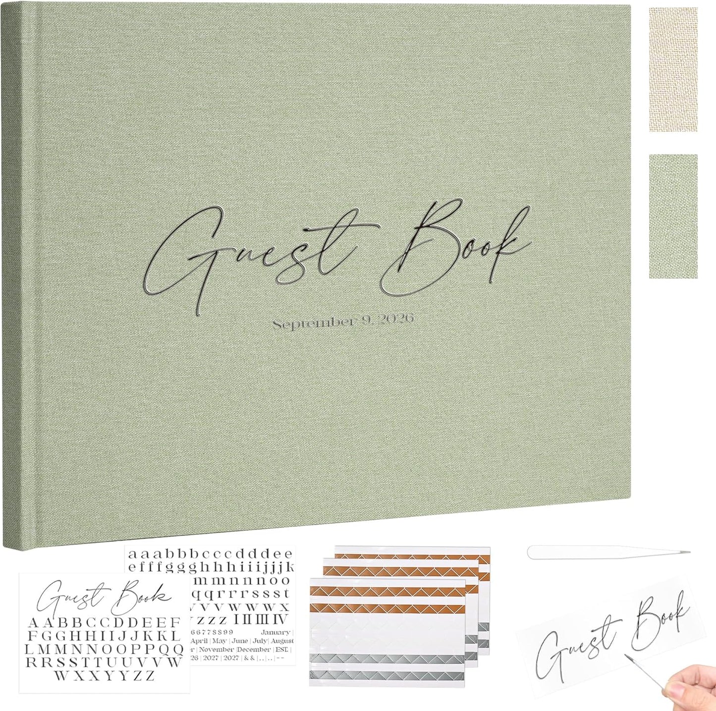 Vienrose Wedding Guest Book Journal, Wedding Registry Must Haves Things with 80 Blank Pages, Linen Photo Guestbook to Sign at Reception Party, Create Your Customizable Memory Album, Dusty Sage Green