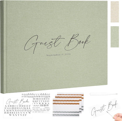 Vienrose Wedding Guest Book Journal, Wedding Registry Must Haves Things with 80 Blank Pages, Linen Photo Guestbook to Sign at Reception Party, Create Your Customizable Memory Album, Dusty Sage Green