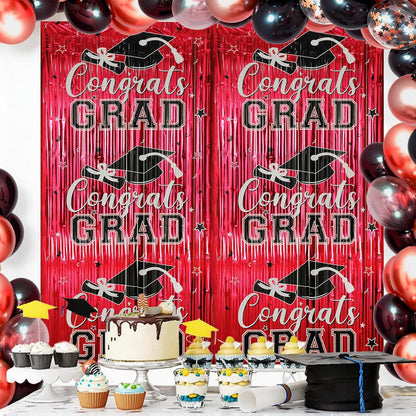 Gradution Party Suppiles Backdrop Decoration 2026, Claas of 2026 Streamer Tinsel Foil Fringe Curtains, Photo Booth Prop Backdrop, Black Grad Photo Backgrounds