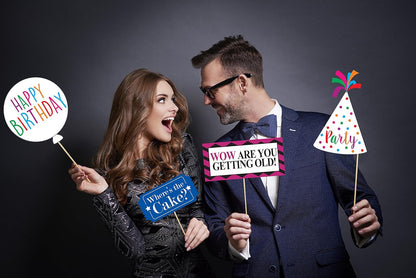 Funny Birthday Photo Booth Props - 47 Pieces - Funny Birthday Party Supplies for Him or Her - Photo Booth Decorations, Favors and Gifts