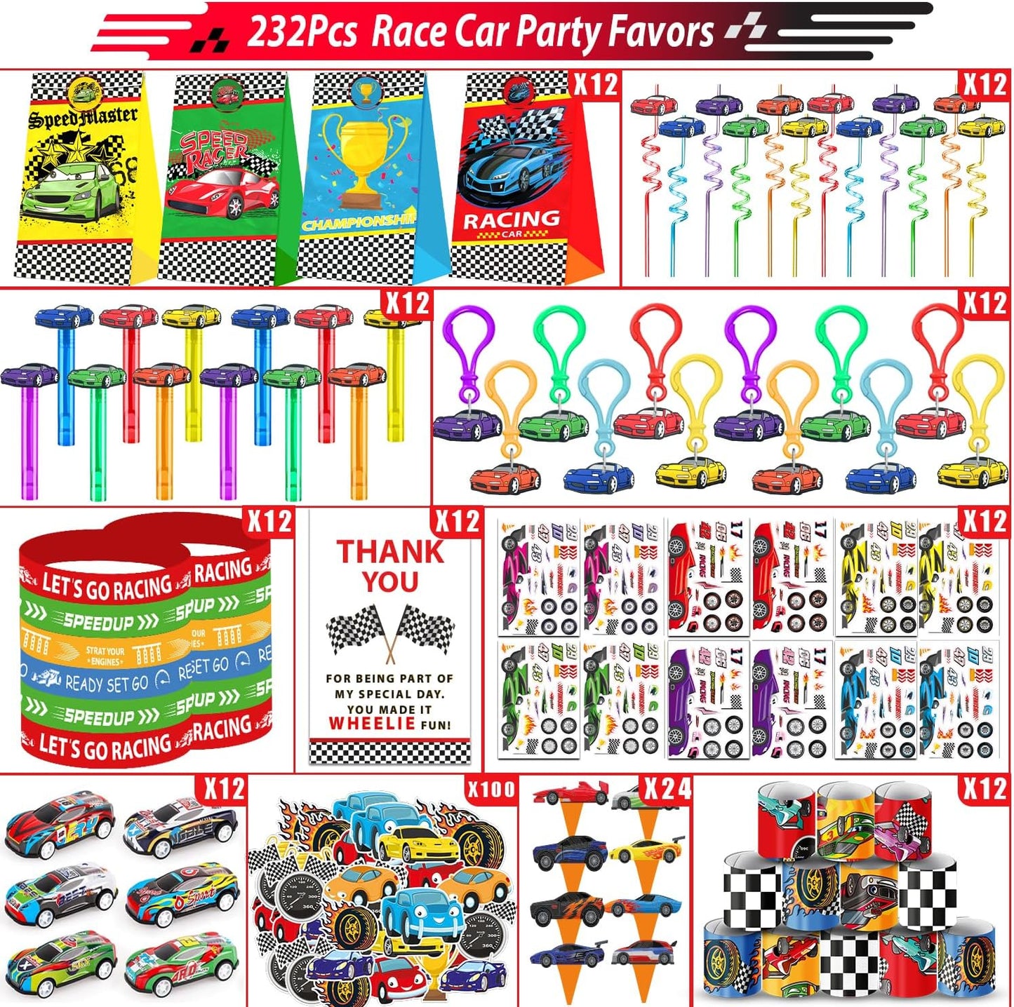 PLOUGVI 232PCS Construction Birthday Party Supplies Decorations Favors, Construction Theme Toys for Goodie Bag Stuffer, Pinata Filler Gifts