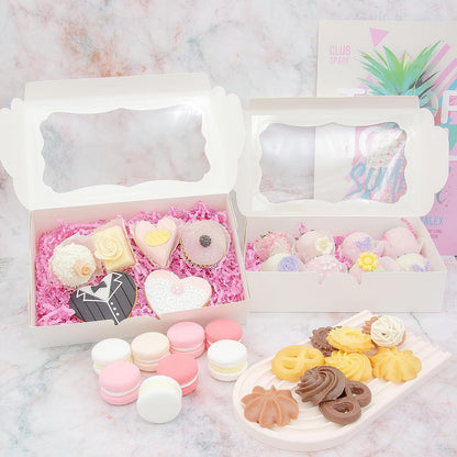 50pcs 8x5x2 Inch White Bakery Boxes Cookie Boxes with Window Treat Boxes Dessert Boxes for Cookie,Pastry,Macaron,Donut,Muffins,Chocolate,Cupcake and Candy Gift Giving