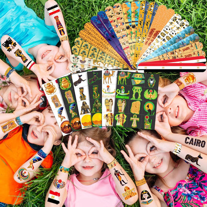 96 PCS Ancient Egypt Party Favors Set – 72 Pre-Cut Temporary Tattoos & 24 Slap Bracelets, Perfect for Egyptian-Themed Events, Travel-Inspired & Ancient History Gifts