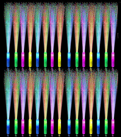 24 Pack Red Glow Fiber Optic Wands Bulk Huge Light up Wand Glow Sticks 14.2 Inch with 3 Light Modes for Christmas Valentine's Day 4th of July Concerts Clubs