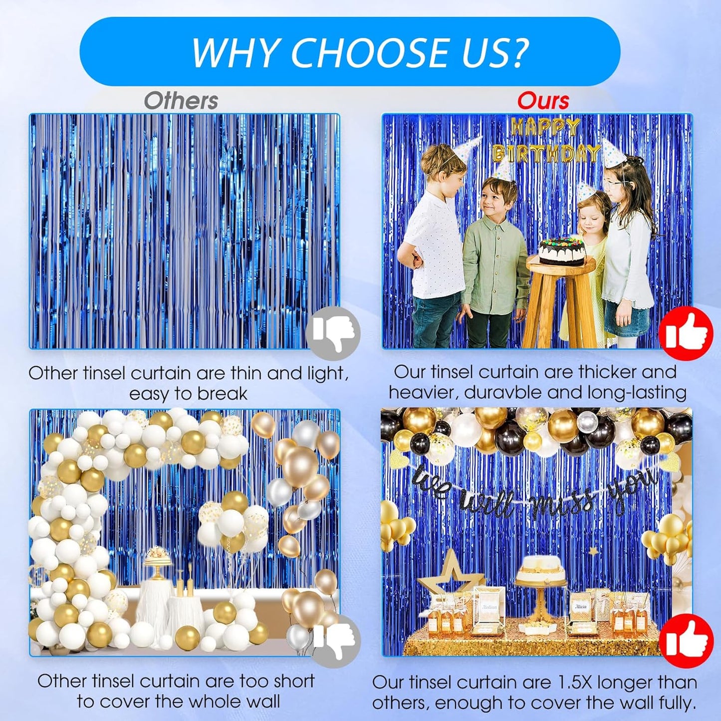 Birthday Party Decorations: 3 Pack 3.3 x 9.9 ft Gold Foil Fringe Curtains Party Supplies, Tinsel Curtain Backdrop for Parties/Birthday/Photo Booth
