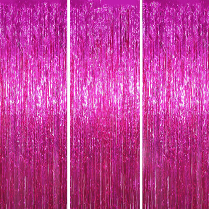 Voircoloria 3 Pack 3.3x8.2 Feet Gold Foil Fringe Backdrop Curtains, Tinsel Streamers, Fringe Backdrop for 2025 New Years Eve, Graduation, Birthday, Baby Shower, Gender Reveal, Disco Party - Colors A