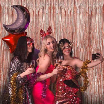Birthday Party Decorations: 3 Pack 3.3 x 9.9 ft Gold Foil Fringe Curtains Party Supplies, Tinsel Curtain Backdrop for Parties/Birthday/Photo Booth