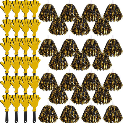 48 Pcs Cheerleading Pom Poms and Hand Clappers Noisemakers Set for Team Spirit Items Sporting Events Football Baseball Cheering Essentials Party Favors Dance（Yellow and Black）
