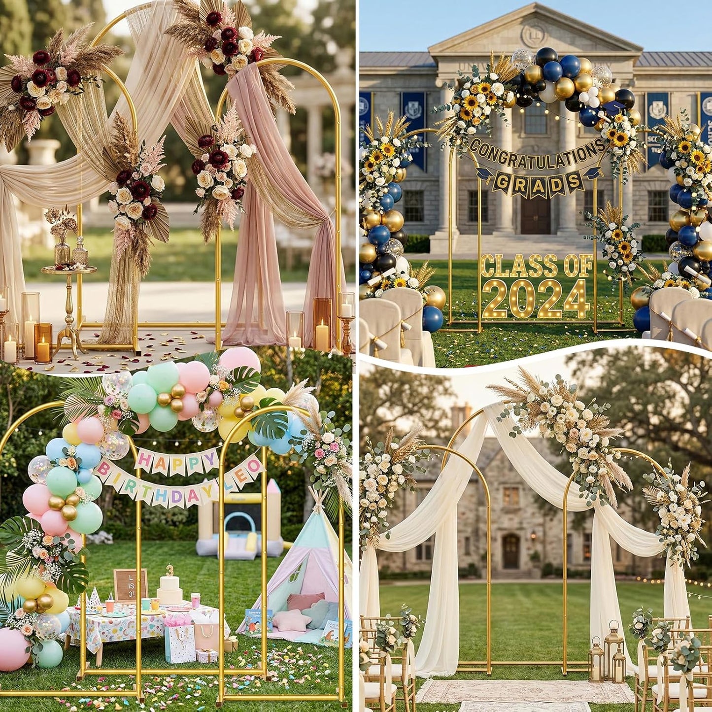 Metal Arch Backdrop Stand Wedding Arch frame Set of 2 (7.2FT,6FT) Gold Balloon Backdrop Arch Stand for Wedding Ceremony Birthday Party Baby Shower Graduation Ceremony Decoration
