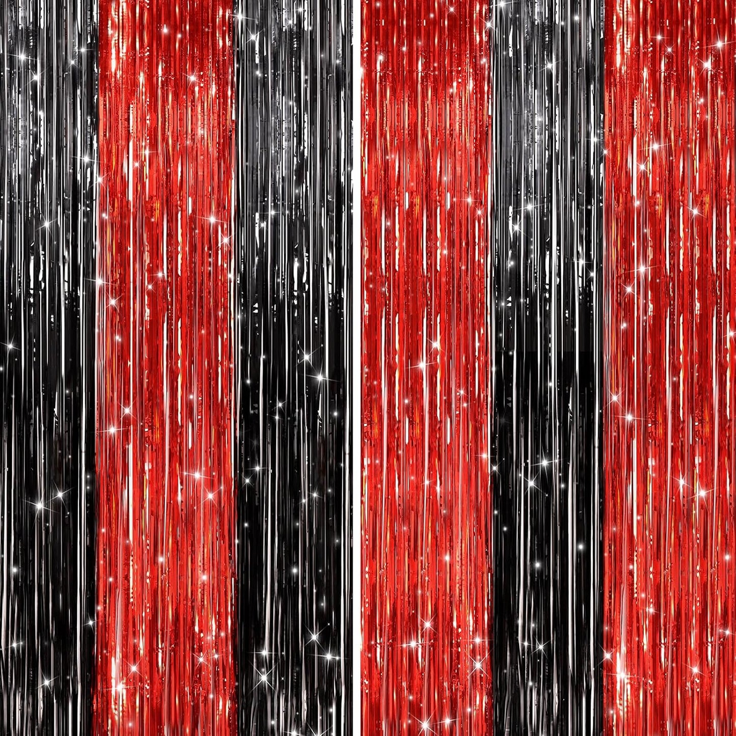 GCB 2Pack Black Metallic Tinsel Foil Fringe Curtains, Black Foil Curtain Backdrop, Photo Booth Props for Birthday Wedding Baby Shower Bachelorette Xmas Celebration Party Decorations Door Streamers