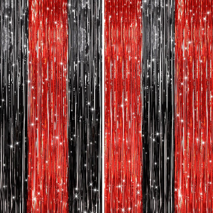 GCB 2Pack Black Metallic Tinsel Foil Fringe Curtains, Black Foil Curtain Backdrop, Photo Booth Props for Birthday Wedding Baby Shower Bachelorette Xmas Celebration Party Decorations Door Streamers