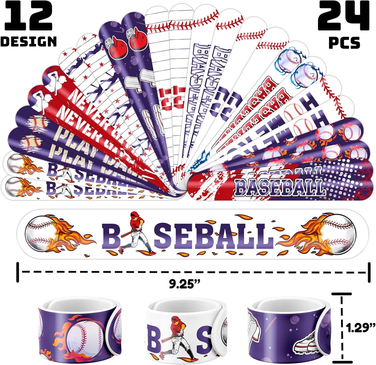 72PCS Baseball Party Favors - 48 Pre-Cut Tattoos & 24 Slap Bracelets for Kids, Perfect for Sports-Themed Birthdays, School Prizes, and Classroom Rewards