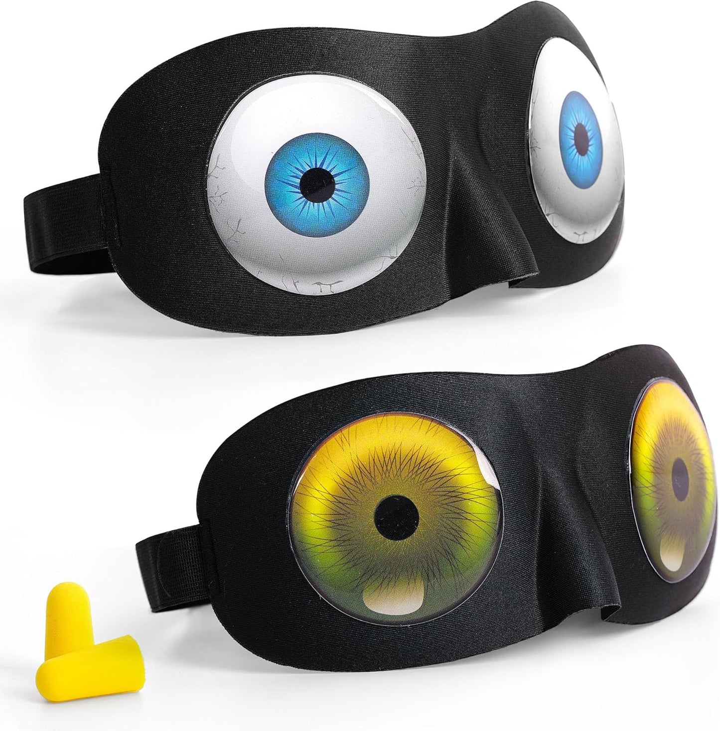 Sleep Eye Mask for Men Women Kids Funny 3D Sleeping Mask Adjustable Strap 2 Pack Eye Shade Cover for Travel, Black(Assorted A)