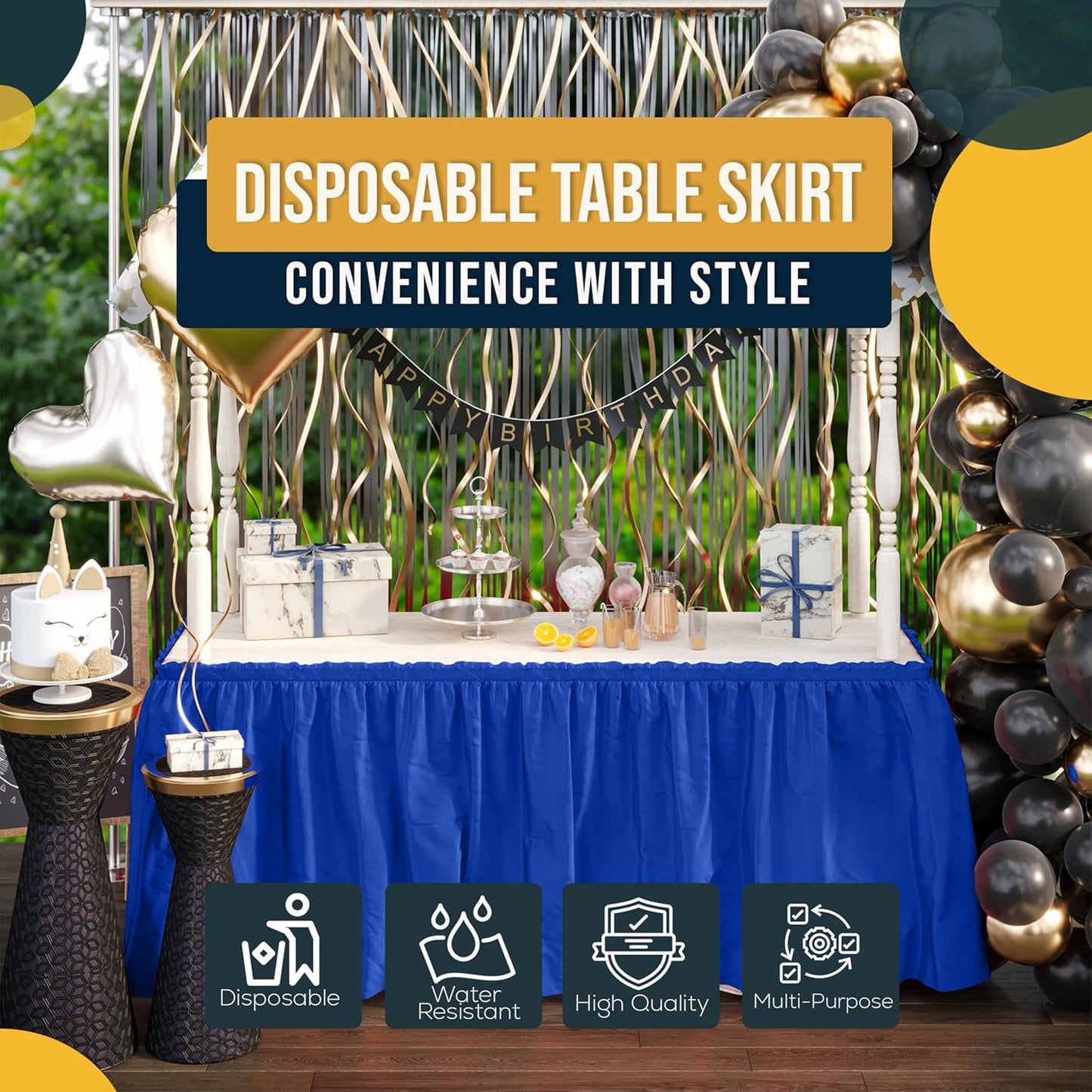 Exquisite Ruffle Table Skirt Black 6 Pack 14 Ft Long Table Skirts for Rectangle Tables 6ft Plus or Round Tables Skirts with Adhesive Strip for Gender Reveal Decor & Happy Birthday Parties