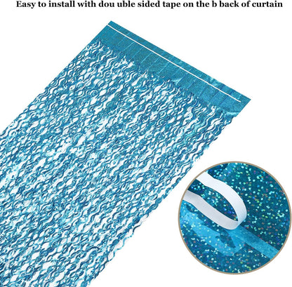 3 Pack Colorful Foil Fringe Curtain Backdrop - 6.6 x 3.3 ft Wavy Rainbow Tinsel Backdrop Curtain Metallic Streamers Iridescent Holiday Photo Booth Party Decorations