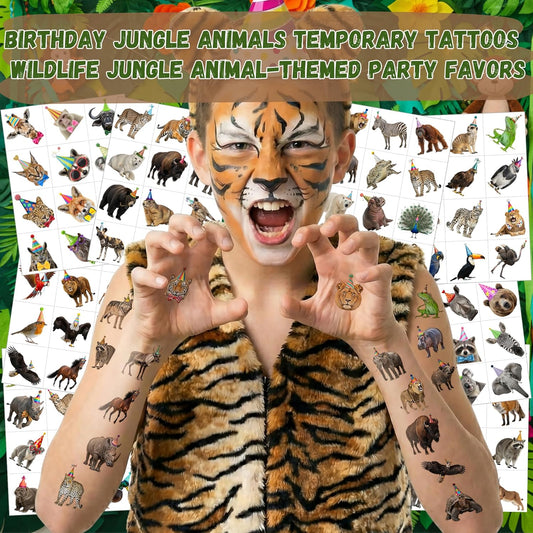 96PCS Birthday Animal Temporary Tattoos Stickers - Realistic Jungle Zoo Farm Animal Birthday Party Favors Party Decorations Accessories Supplies Gift For Kids Teens Adult Classroom Prizes Rewards