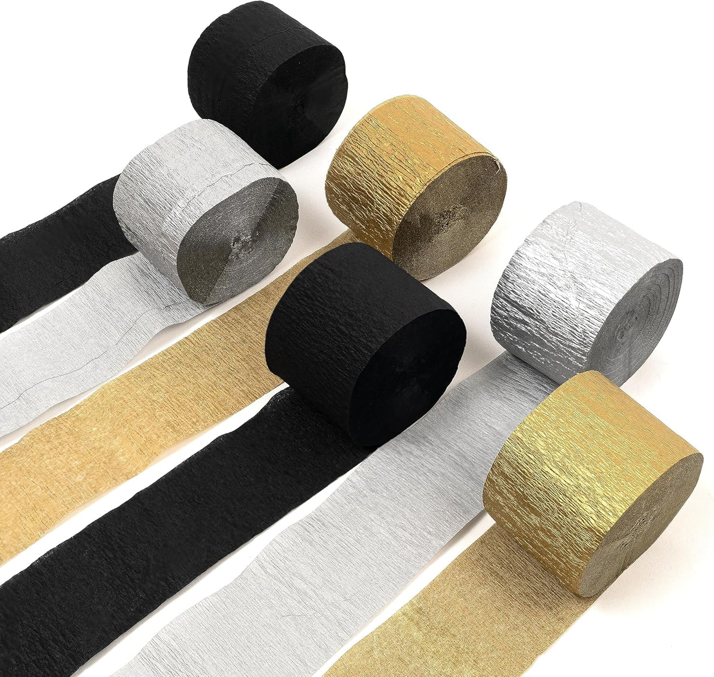 HOUSE OF PARTY Blue Skies Crepe Paper Streamers 6 Crepe Paper Rolls 492ft (1.8 Inch x 82 Ft/Roll) - Pack of 4 Shades of Blue, 1 Silver, 1 White Streamers Party Decorations