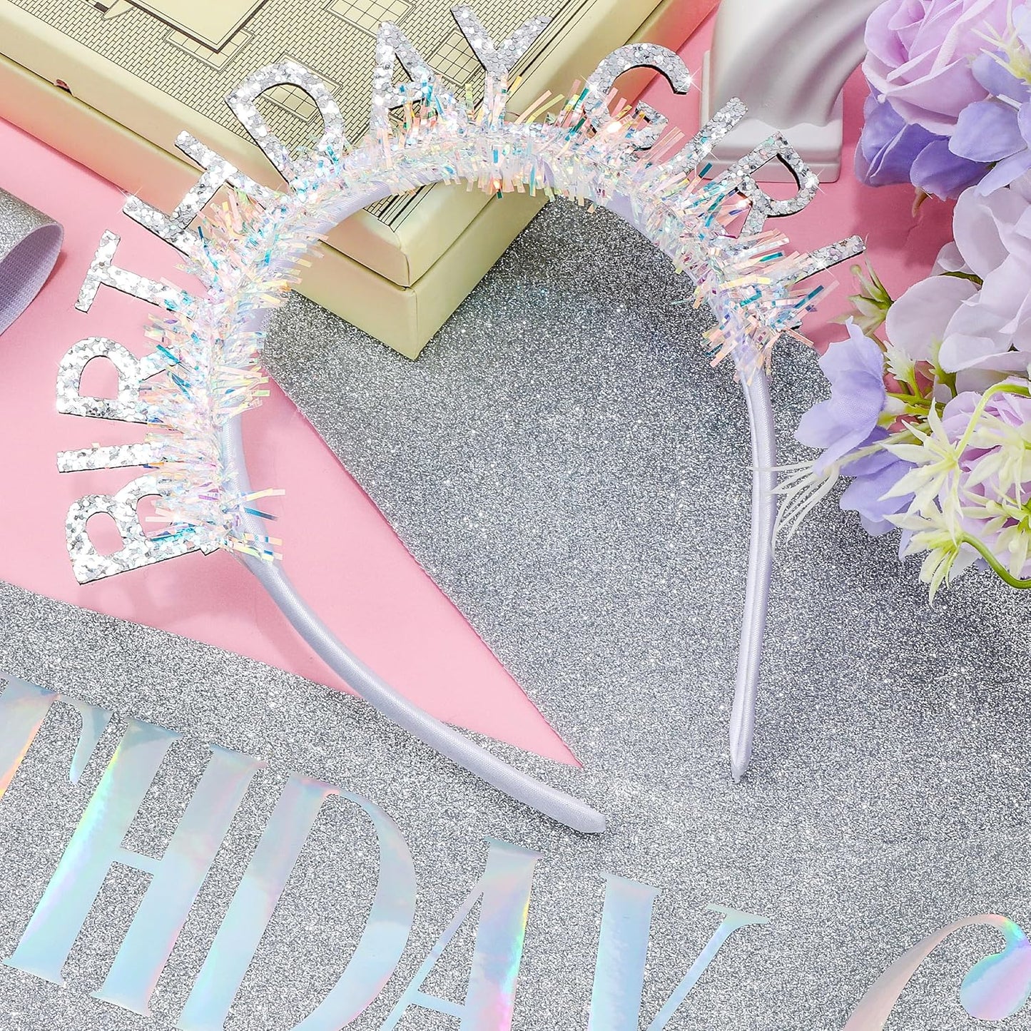 COCIDE Birthday Girl Headband & Sash - Birthday Crown for Women & Girls Pink Glitter Letter Tiara Birth Day Decorations Accessories Gift for Her (A1 Pink)