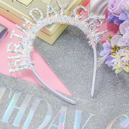 COCIDE Birthday Girl Headband & Sash - Birthday Crown for Women & Girls Pink Glitter Letter Tiara Birth Day Decorations Accessories Gift for Her (A1 Pink)