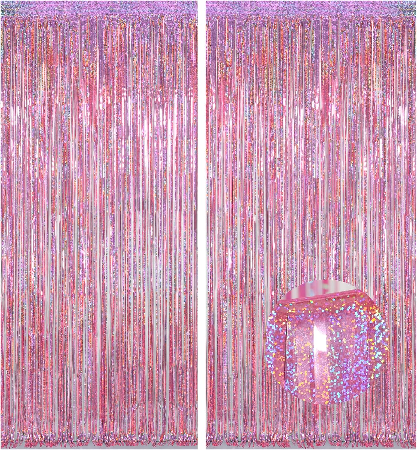 Melsan 2 Pack 3.2 ft x 8.2 ft Tinsel Foil Fringe Curtains Backdrop, Sparkle Metallic Foil Curtains for Party Photo Booth Props Decoration, Pinkish Purple