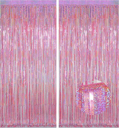 Melsan 2 Pack 3.2 ft x 8.2 ft Tinsel Foil Fringe Curtains Backdrop, Sparkle Metallic Foil Curtains for Party Photo Booth Props Decoration, Pinkish Purple