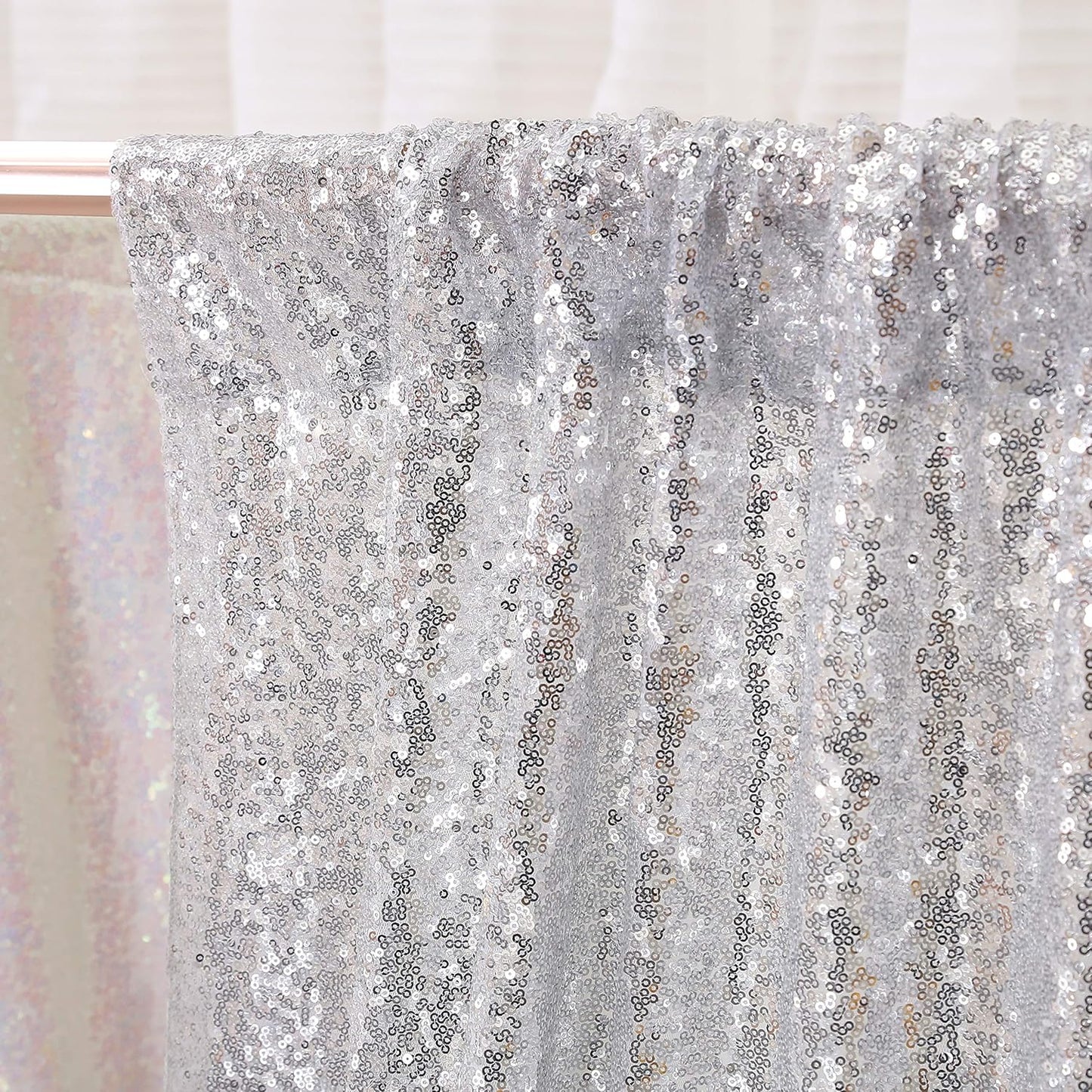 Poise3EHome Black Sequin Backdrop Curtains, 2 Panels 2FTx8FT Glitter Photo Booth Backdrop for Halloween Birthday Bachelorette Wednesday Twilight Party Decorations