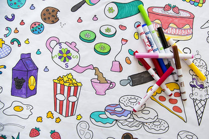 Animal Fun Design – Square Tablecloth 60”X60” – Interactive Coloring Tablecloth for Kids - Poly/Cotton Fabric – Washable and Reusable – DIY Activity for Children and Adults
