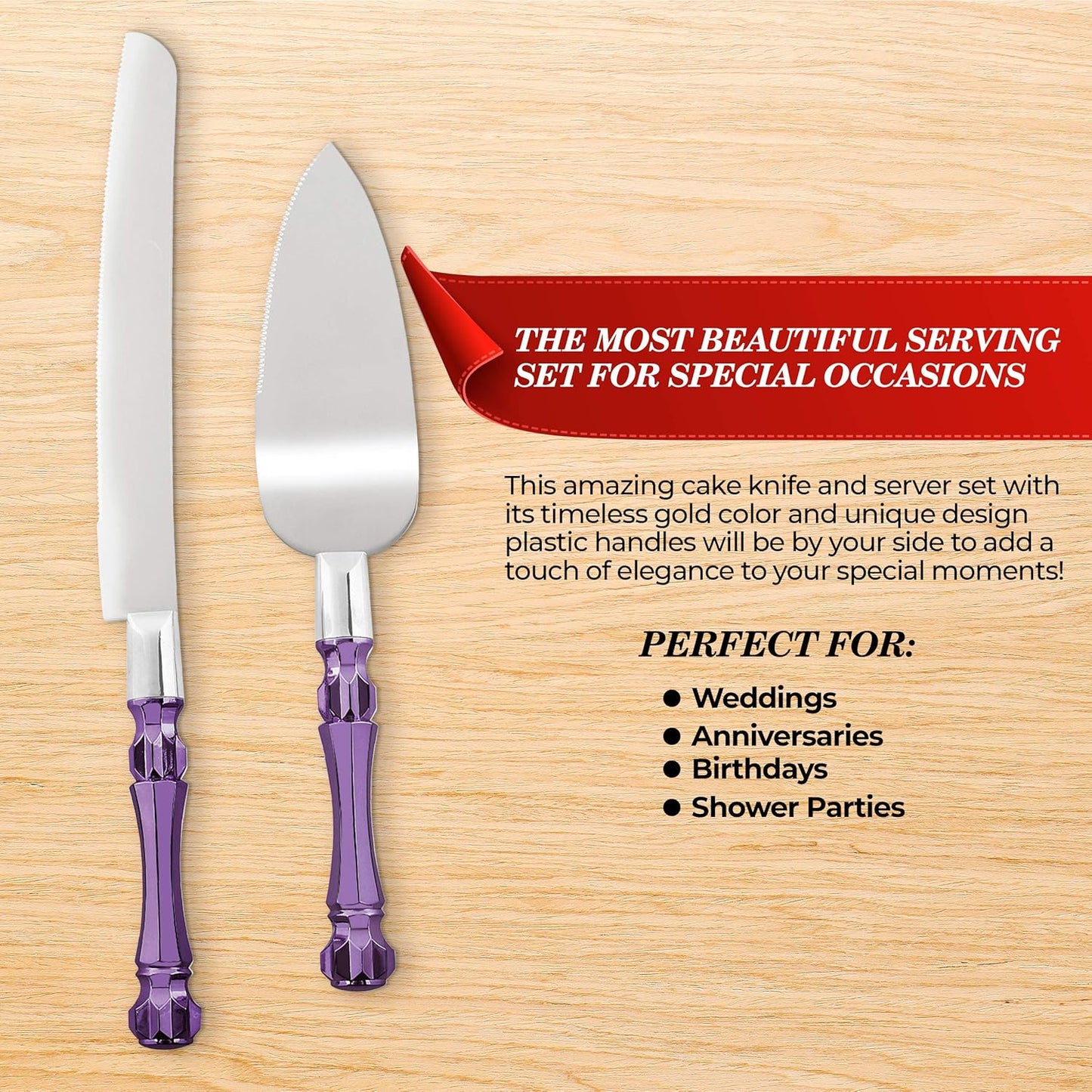 Homi styles Wedding Cake knife and Server Set | Elegant Rose Gold Color Premium 420 Stainless Steel plated Blades | Cake & Pie Serving Set for Wedding Cake, Birthdays, Anniversaries, Parties