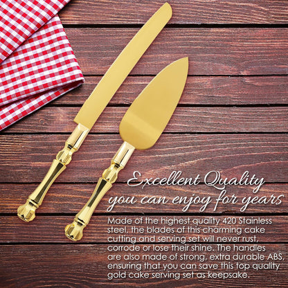 Homi styles Wedding Cake knife and Server Set | Elegant Rose Gold Color Premium 420 Stainless Steel plated Blades | Cake & Pie Serving Set for Wedding Cake, Birthdays, Anniversaries, Parties