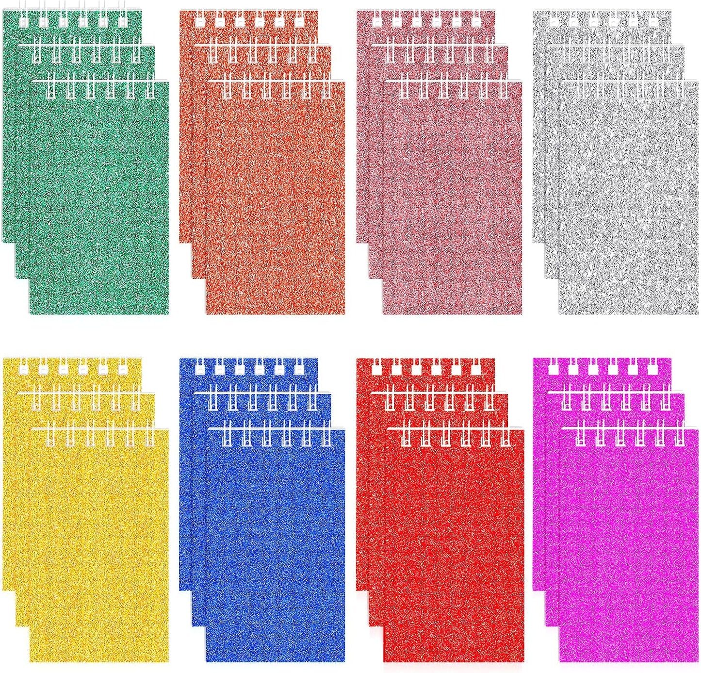 Seajan 24 Pcs Glitter Mini Spiral Notepads for Kids Party Favors Small Prism Notebooks 3.9 x 2.4 Inch Colorful Flash Memo Pads for Girls and Boys Birthday Gift Classroom Rewards 20 Pages Each