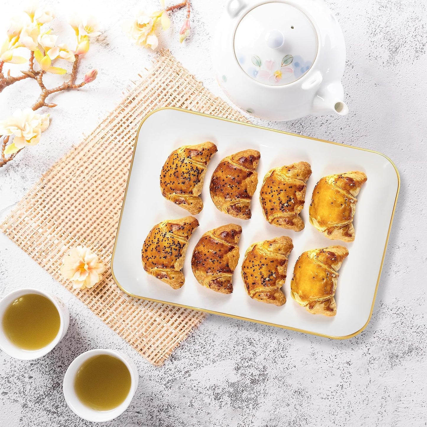 3 Pack Plastic Serving Trays for Party - Gold Serving Tray 8 x 11 Inch - Heavy Duty Dessert Trays for Food - Rectangular Party Serving Trays for Entertaining - Clear Cookie Platters