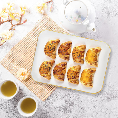 3 Pack Plastic Serving Trays for Party - Gold Serving Tray 8 x 11 Inch - Heavy Duty Dessert Trays for Food - Rectangular Party Serving Trays for Entertaining - Clear Cookie Platters