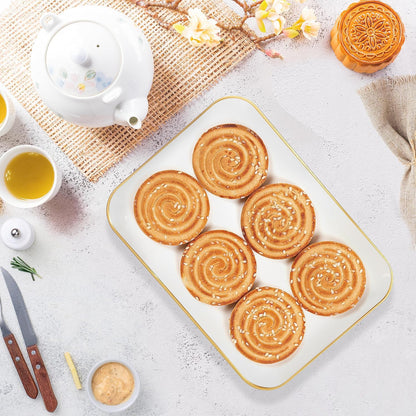 3 Pack Plastic Serving Trays for Party - Gold Serving Tray 8 x 11 Inch - Heavy Duty Dessert Trays for Food - Rectangular Party Serving Trays for Entertaining - Clear Cookie Platters