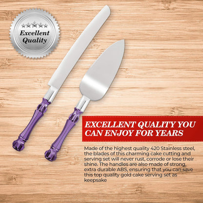 Homi styles Wedding Cake knife and Server Set | Elegant Rose Gold Color Premium 420 Stainless Steel plated Blades | Cake & Pie Serving Set for Wedding Cake, Birthdays, Anniversaries, Parties
