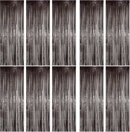 Hampton Distribution 6 Pack Silver Foil Fringe Curtains, Silver Tinsel Backdrop Party Curtains, Party Supplies for Birthday, Holidays, Parties & More