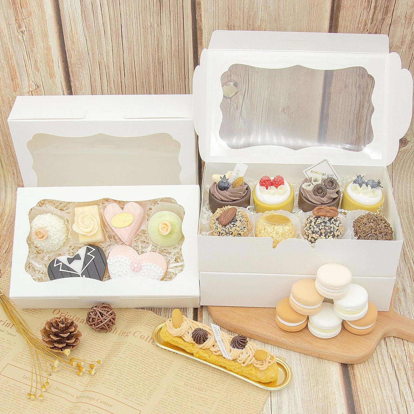 50pcs 8x5x2 Inch White Bakery Boxes Cookie Boxes with Window Treat Boxes Dessert Boxes for Cookie,Pastry,Macaron,Donut,Muffins,Chocolate,Cupcake and Candy Gift Giving