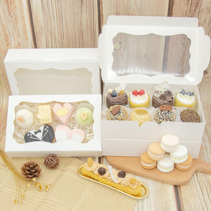 50pcs 8x5x2 Inch White Bakery Boxes Cookie Boxes with Window Treat Boxes Dessert Boxes for Cookie,Pastry,Macaron,Donut,Muffins,Chocolate,Cupcake and Candy Gift Giving