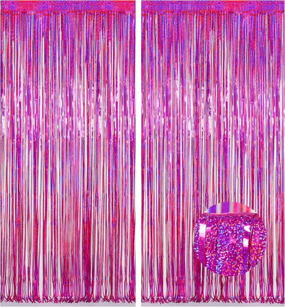 Melsan 2 Pack 3.2 ft x 8.2 ft Tinsel Foil Fringe Curtains Backdrop, Sparkle Metallic Foil Curtains for Party Photo Booth Props Decoration, Pinkish Purple