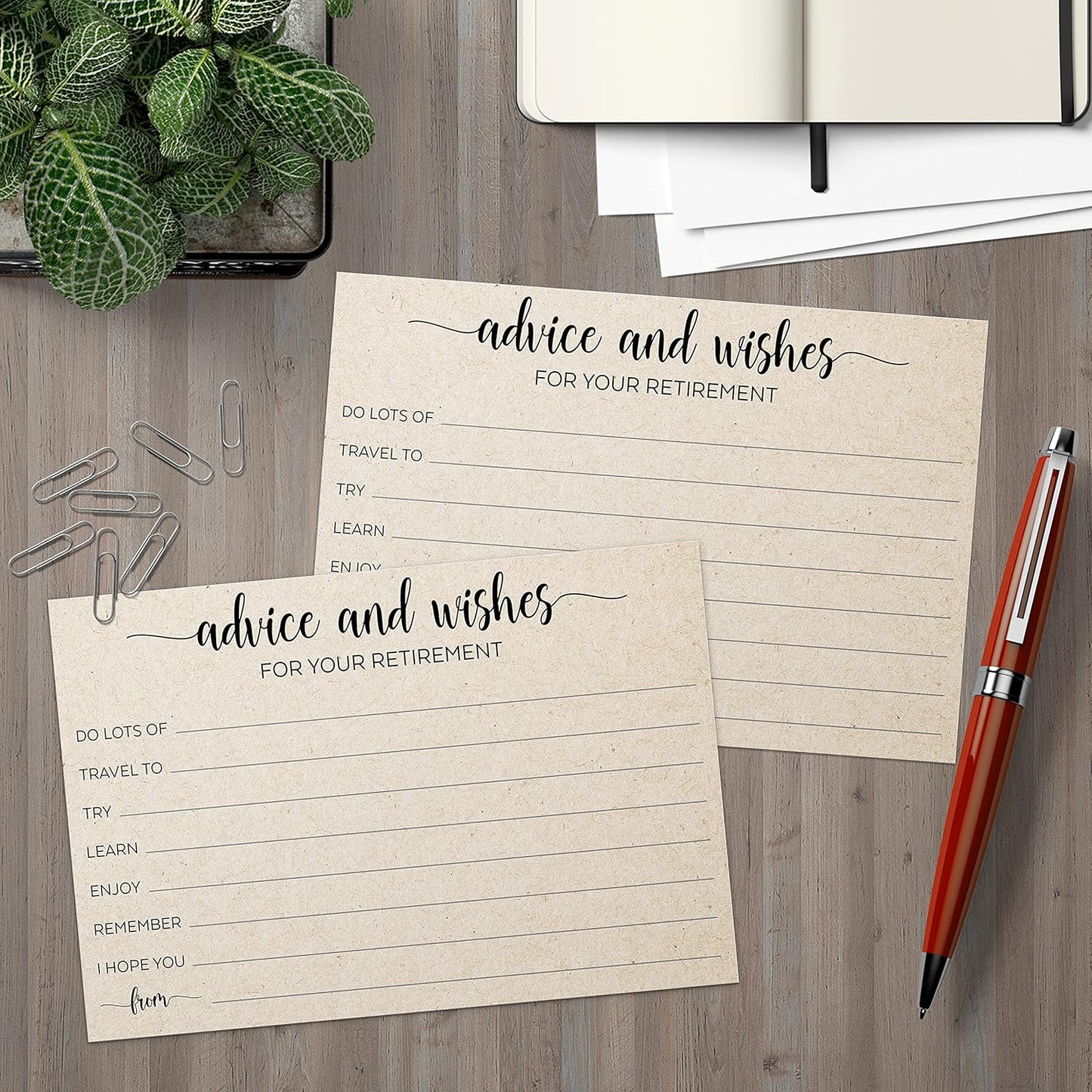 321Done 4x6 Retirement Party Advice and Well Wishes Cards, Tan - Made in USA, Happy Retiree, Fun Celebration Idea, Game, Activity, Memories - Ad Lib Prompts - Pack of 50