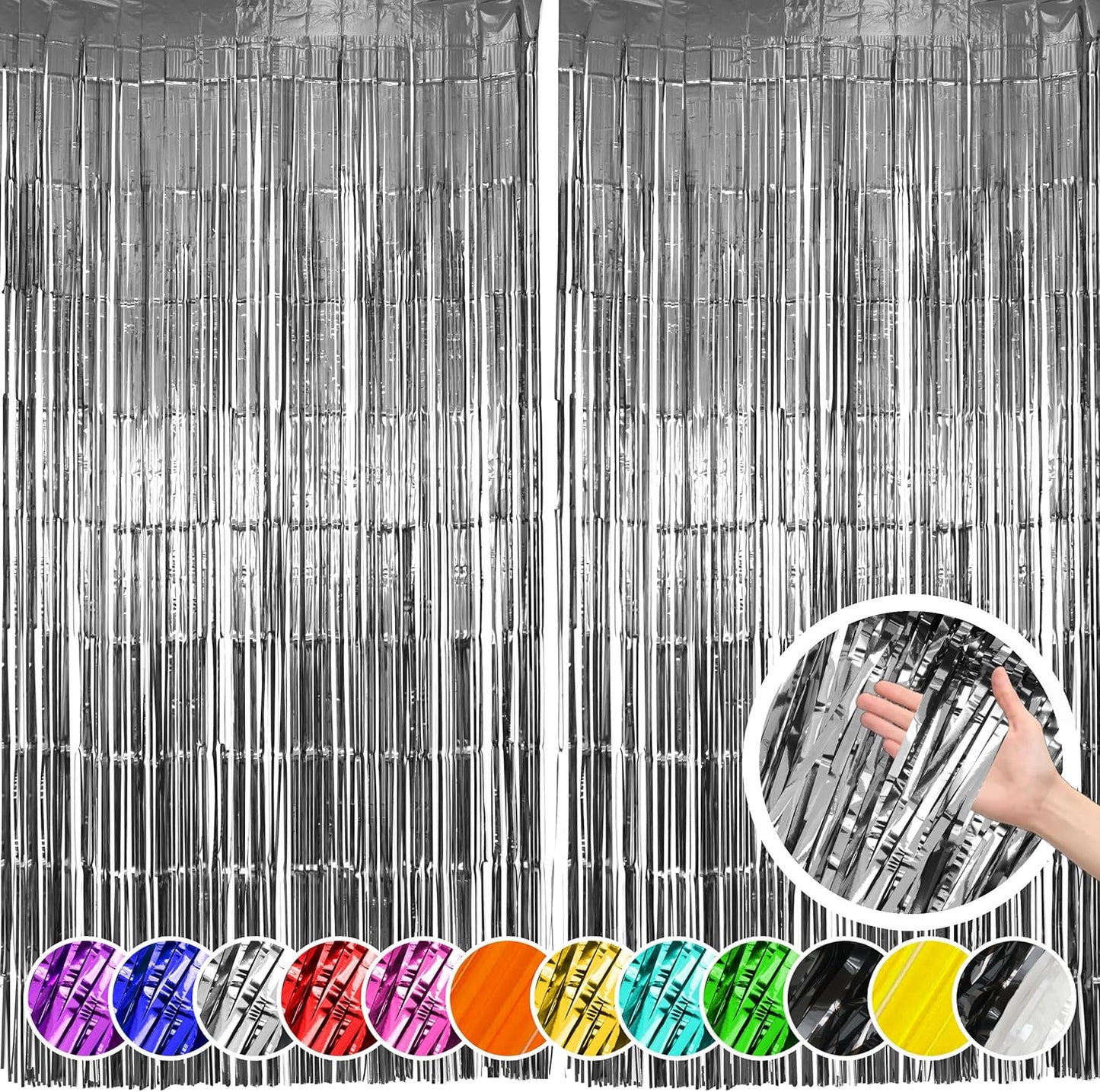 Hampton Distribution 6 Pack Silver Foil Fringe Curtains, Silver Tinsel Backdrop Party Curtains, Party Supplies for Birthday, Holidays, Parties & More