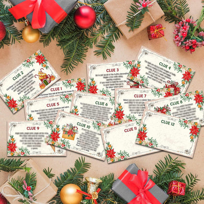 Christmas Scavenger Hunt Clue Cards, 2.1 x 3.5 inches, Christmas Games Treasure Hunt for Families, Chris Indoor Outdoor Games, New Year Games