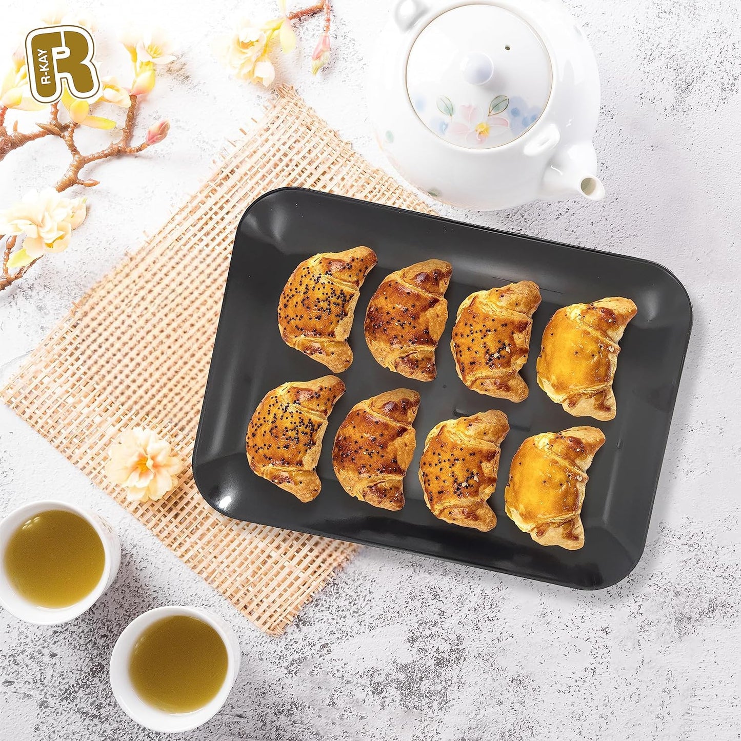 3 Pack Plastic Serving Trays for Party - Gold Serving Tray 8 x 11 Inch - Heavy Duty Dessert Trays for Food - Rectangular Party Serving Trays for Entertaining - Clear Cookie Platters